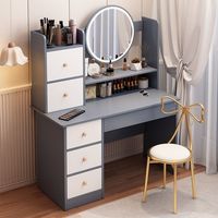 Meuble de chambre à coucher, coiffeuse avec miroir et lumière, table de maquillage avec armoire et chaise, commode avec 5 tiroirs