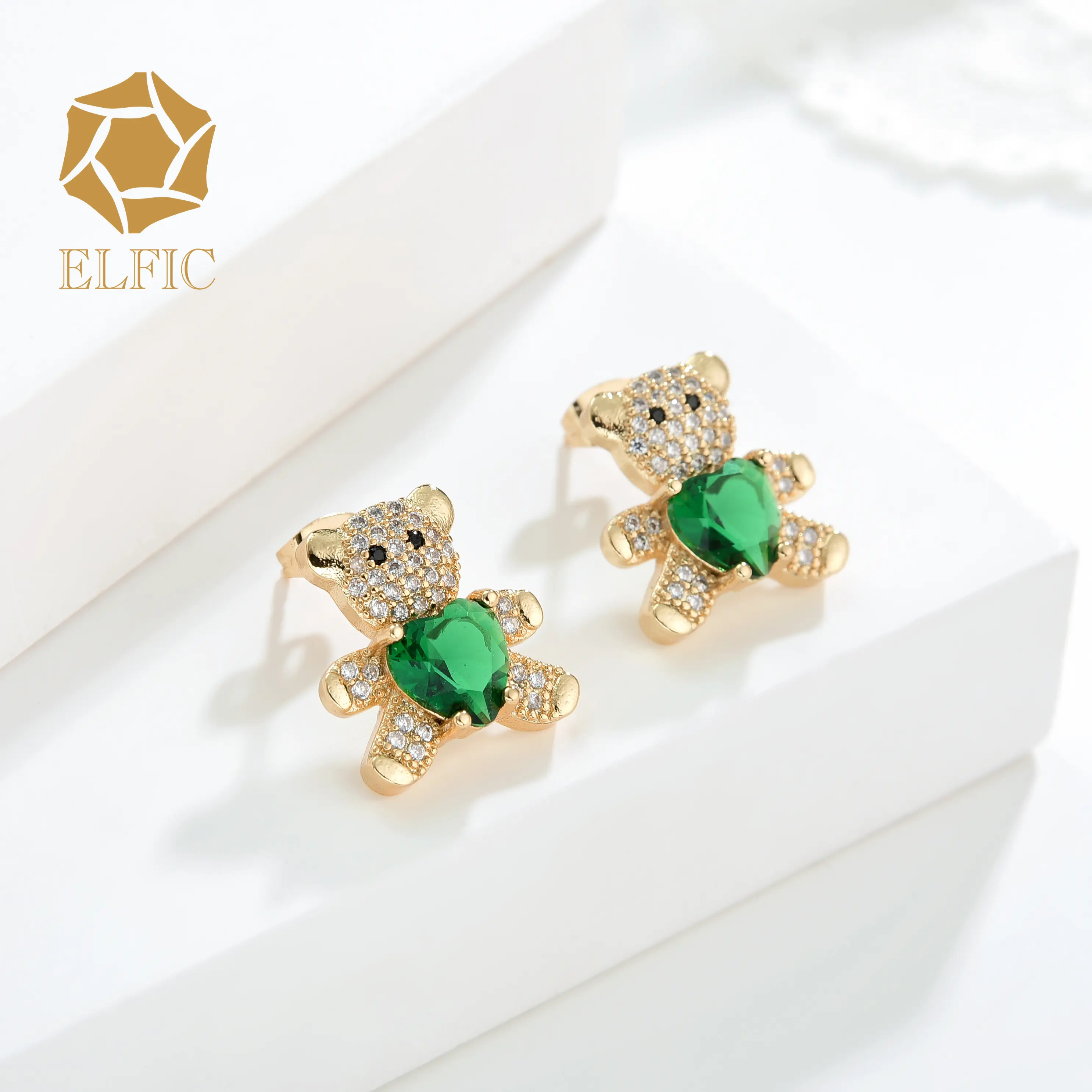 Elfic Fashion Hot Selling Jewelry Stud Bear Earrings for Women 18k Gold Plated Jewelry Aretes Oro Laminado 14k joyeria