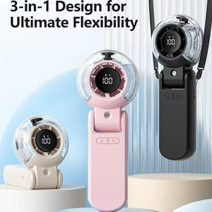 Ventilateur portable pliable mini avec affichage numérique, pulvérisation d'eau, ventilateur à turbine portatif rose, rechargeable par USB, 6-8 heures d'autonomie - Product Image 3