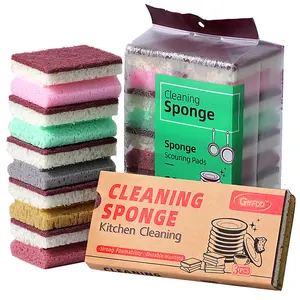 Produits de nettoyage de cuisine éponge en forme de I haute densité trois couleurs poreux haute mousse éponge de nettoyage tampon à récurer