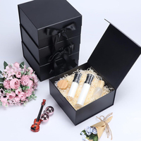 Boîtes cadeaux en papier recyclables noires de luxe pour mariages, anniversaires, soins de la peau, avec couvercles à fermeture magnétique et ruban