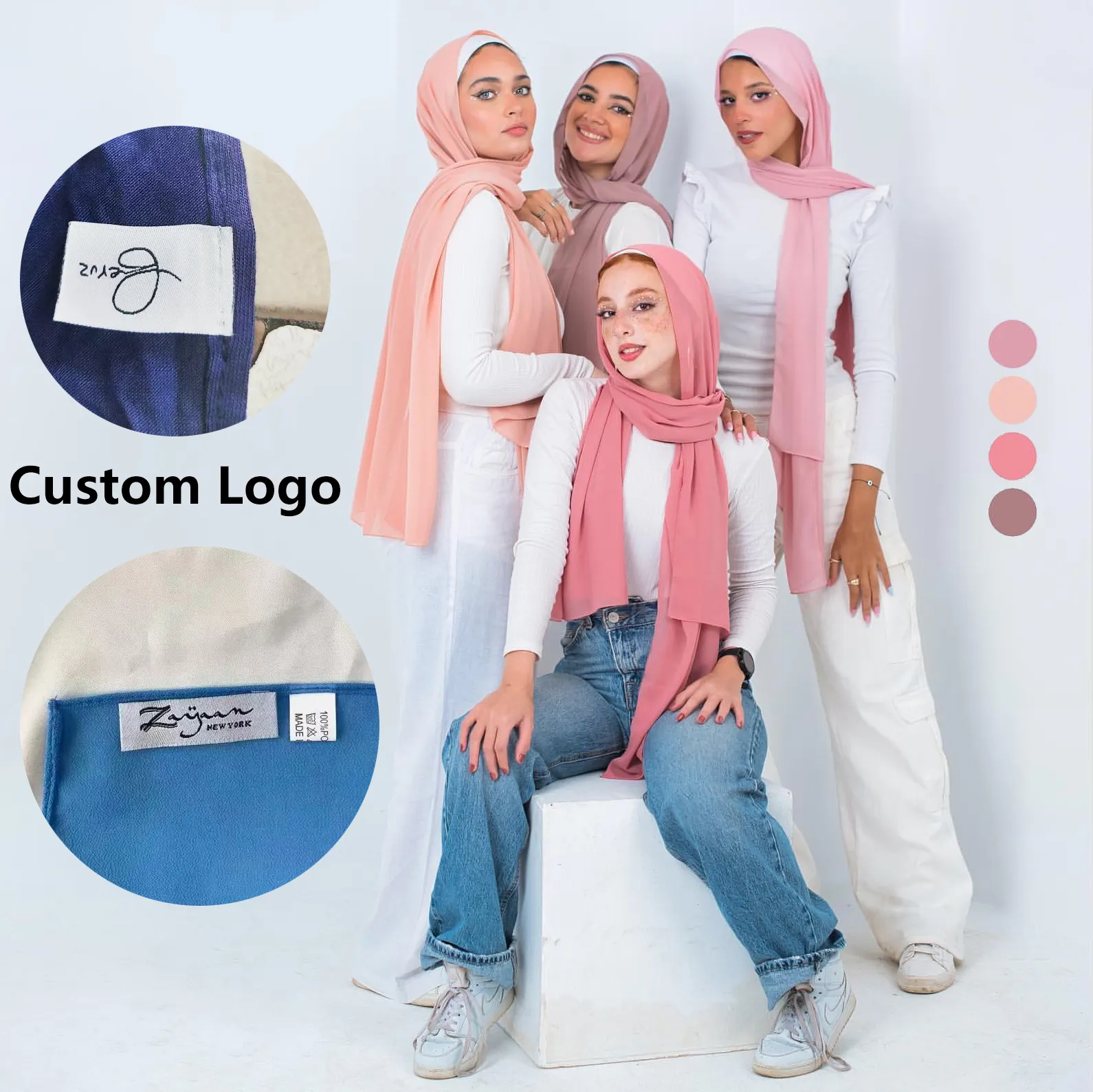 Jilbab sifon minimal pesanan 156 warna Logo kustom syal Dubai kualitas baik syal Hijab 1 dolar untuk wanita