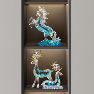 Figura de Caballo de Cristal, Estatua de Resina Transparente con Escamas Doradas, Escultura de Caballo, Decoración para el Hogar u Oficina, Regalo - Product Image 5