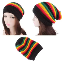 Gorro Unisex de Reggae Jamaicano, Gorro Holgado de Ganchillo con Rayas Multicolores, Gorro de Moda Estilo Rasta