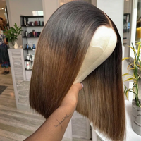 Perruque Lace Front courte coupe bob en cheveux Remy vietnamiens, marron doré clair, double tirage, sans colle