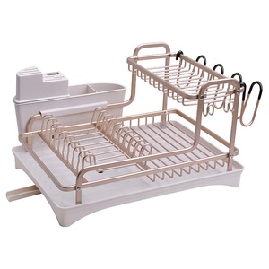 Estante de aluminio para secado de vajilla, estante de secado de vajilla, color oro rosa - Product Image 1