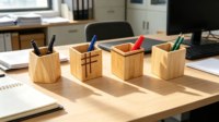 Porte-stylos en bambou naturel, porte-stylos de bureau en bois écologique, organiseur de papeterie multifonctionnel pour stylos, marqueurs, maison, bureau, école