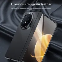Étui de téléphone Honor Magic V3 en cuir véritable antichoc avec protection d'appareil photo intégrée et support d'objectif à charnière centrale
