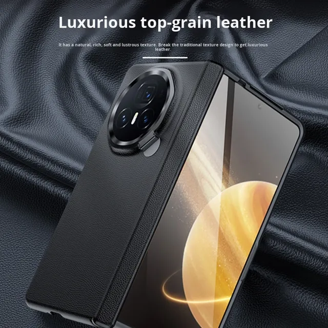 Honor Magic V3 Genuine Leather Shockproof Camera Protector Integrated Central Axis Hinge Lens Bracket Mobile Phone Case