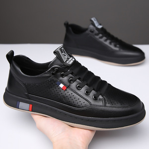 รองเท้าผ้าใบหนังสีขาวลำลองสำหรับผู้ชาย ระบายอากาศได้ดี พื้นยางเตี้ย ผลิตที่เวินโจว - Product Image 2