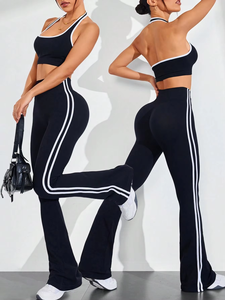 Ensembles de yoga et de fitness pour femmes : Soutien-gorge dos nu push-up, leggings et pantalons évasés – Tenues de sport sans coutures pour l'entraînement et la course à pied - Product Image 5
