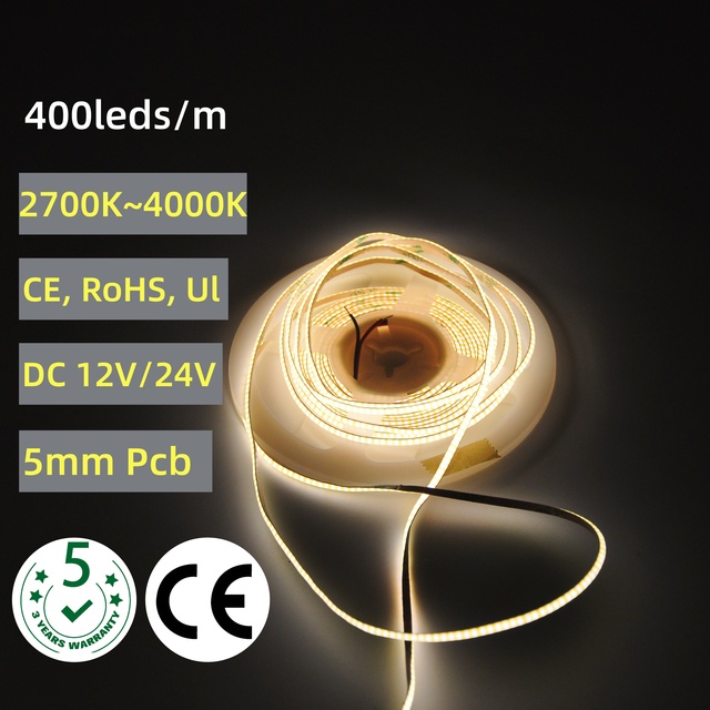 Cob Led Strip 5mm Copper 12/24V 10W 5M/roll White Light 2700k~6000k Bendable with CRI 90 and App/Wi-Fi Control