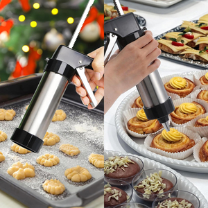 Spritz Cookie Press Gun Kit, Stainless Steel w/ 13 Discs & 8 Nozzles - DIY Biscuit Maker Decorating Tool - Product Image 5