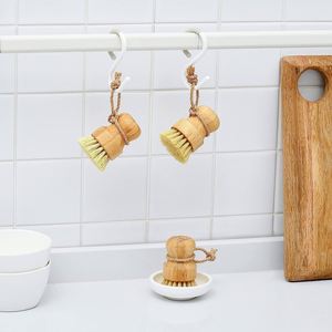 Hot Selling Natural <b>Round</b> Handle Kitchen Wash Dishes Wooden Bamboo <b>Brush</b> Scrub Tableware - Product Image 2
