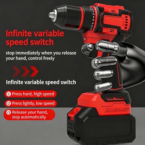 מקדחת אימפקט נטענת 21V אדומה ללא פחמים עם סוללת ליתיום, ערכה מקצועית אלחוטית למתכת/עץ/אבן - Product Image 2