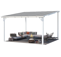 PIOEN 12 'x 12' Hard Top Lean to 12x12 Gazebo Dégagement avec Patio Toit Grands Auvents Muraux Robustes, Blanc