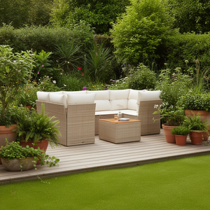 Conjunto de Sofás de Jardín de Ratán Beige para 6 Personas, Muebles de Exterior Resistentes a la Intemperie, Diseño Contemporáneo - Product Image 2