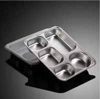 Plateau alimentaire en acier inoxydable personnalisé en Indonésie SUS 304 avec couvercle vaisselle de cantine d'étudiant de l'école services de coupe de pliage disponibles