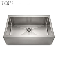 Évier de cuisine de luxe en acier inoxydable, fait main, à cuve unique, avec façade à tablier et rebord, durable, style ferme moderne, finition brossée