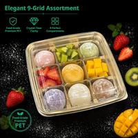 Boîte carrée jetable transparente en PET à 9 compartiments avec base dorée pour macarons, biscuits, cupcakes, sushis, salades, pâtisseries, emballages cadeaux