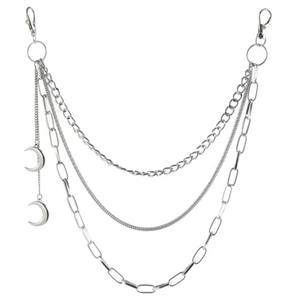 Cadena de cintura geométrica de metal punk con colgante de luna, cadena de cuerpo de moda hip hop de varias capas para hombres y mujeres, uso diario, aleación de zinc. - Product Image 5