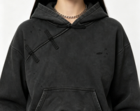Hoodie Kancing Katak Wanita, Sweatshirt Longgar Berkerudung, Model Drop Shoulder, Hoodie Streetwear Wanita dengan Aksen Distressed