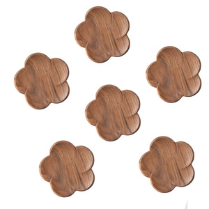 Black Walnut Wood Coasters Flower Shape Solid Wood Heat Insulating Mats For <b>Teacup</b> Coffee Cup - Product Image 3