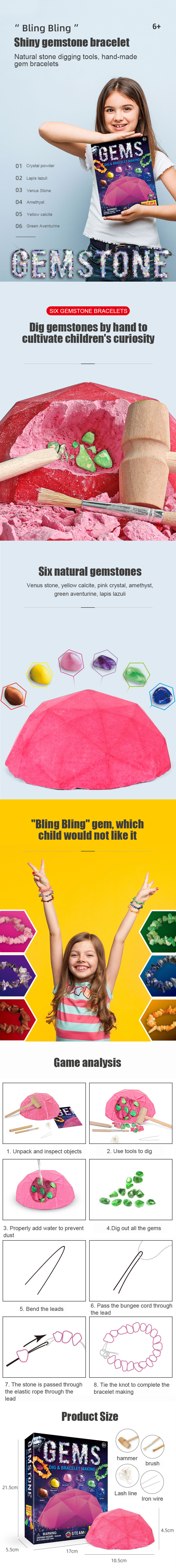 New products children's educational toys archaeological excavation natural mineral gemstone bracelet diy girl toy