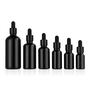 Kozmetik ambalaj 5ml 10ml 15ml 20ml 30ml 50ml buzlu siyah cilt bakımı serumu uçucu yağ için cam damlalık şişe