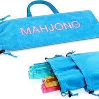 Sac de rangement double face en velours polyester, style Mahjong américain, grande capacité, simple, avec cordon de serrage, pour lettres et accessoires