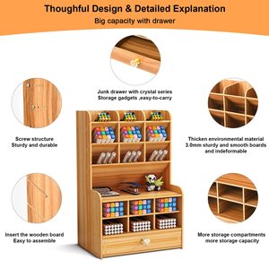 Porte-crayon en bois <span class=keywords><strong>organisateur</strong></span> de <span class=keywords><strong>bureau</strong></span> <span class=keywords><strong>DIY</strong></span> avec 15 compartiments 1 tiroir <span class=keywords><strong>organisateur</strong></span> de rangement de papeterie de <span class=keywords><strong>bureau</strong></span> couleur cerisier - Product Image 5