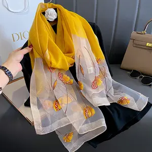 2023 New Fancy Diamond Pearl Pure Silk Wool Scarves Ladies Large Soft Thin Gauze Shawls Flower Embroidery Silk Blend Scarf Stole