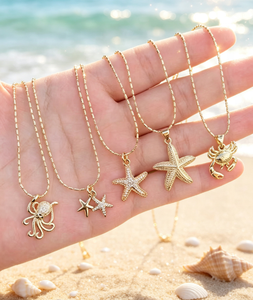 Collier pendentif étoile de mer en zircon et métal, breloque crabe, bijoux océaniques pour femme, été, plage - Product Image 1