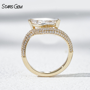 Bague de fiançailles Starsgem 2.1CTW en or massif 10K, diamant de laboratoire taille marquise DEF VS, solitaire avec bande demi-pavé - Product Image 5