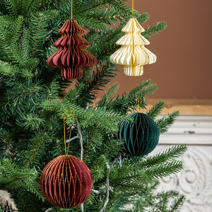 Christmas Honeycomb <b>Ball</b> Paper Lantern Origami Pendant Wine Red Hanging Decor for Christmas Wedding Home Party Decoration - Product Image 5