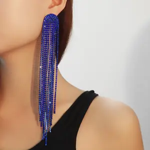 Yingtong Western Bling Long Tassel Rhinestone Earrings Women Luxury Fashion Earrings Party Jewelry 2024