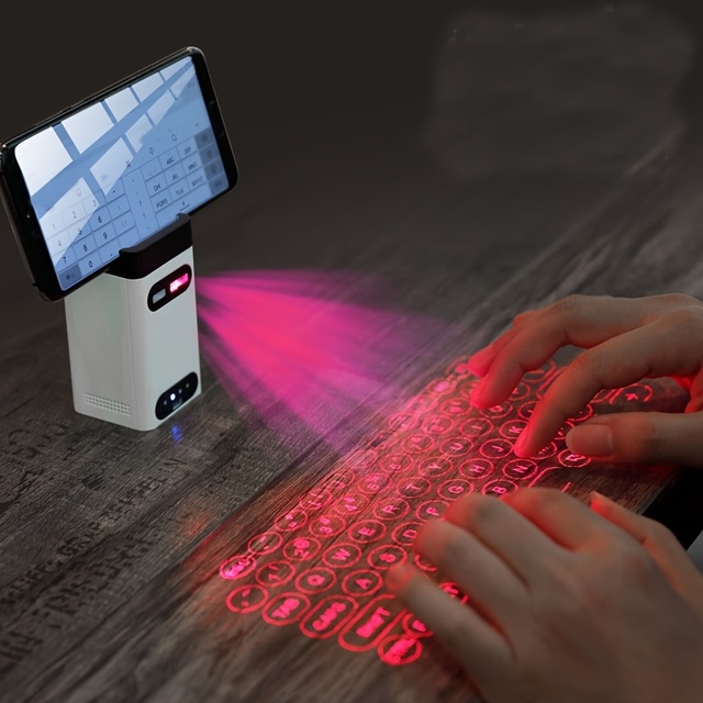 Magic BT Wireless Virtual Laser Projection Keyboard and Mouse IR Touch With Power Bank & Hidden Smart Phone Bracket Rechargeable