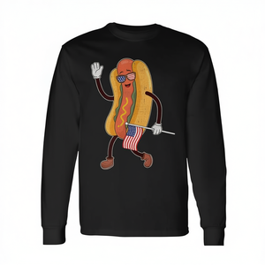 Maglietta patriottica a maniche lunghe da uomo con bandiera americana, hot dog, 4 luglio, USA - Product Image 2