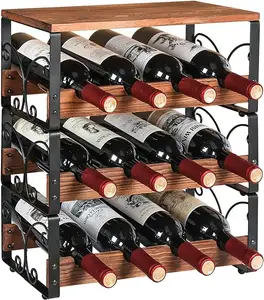 Metal countertop wood kitchen holders organizer supplier ash bar countertop liquor storage iron stackable wine rack