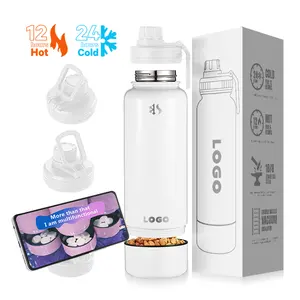 2 in 1 BPA FREE Stainless Steel Drink Bottles 32oz Insulated Water Sports Bottle With Phone Holder Storage Box For Pet