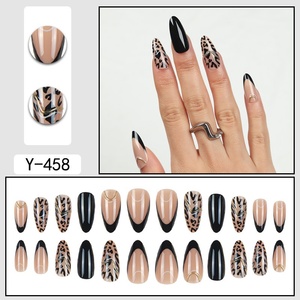 Puntas de Arte de uñas chapadas en oro con estampado de leopardo de estilo francés Uñas artificiales usables completas - Product Image 2