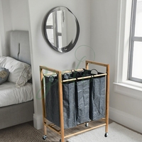 Panier à linge en bambou de grande capacité autoportant avec roues et sacs de rangement imperméables amovibles pour la salle de bain à domicile