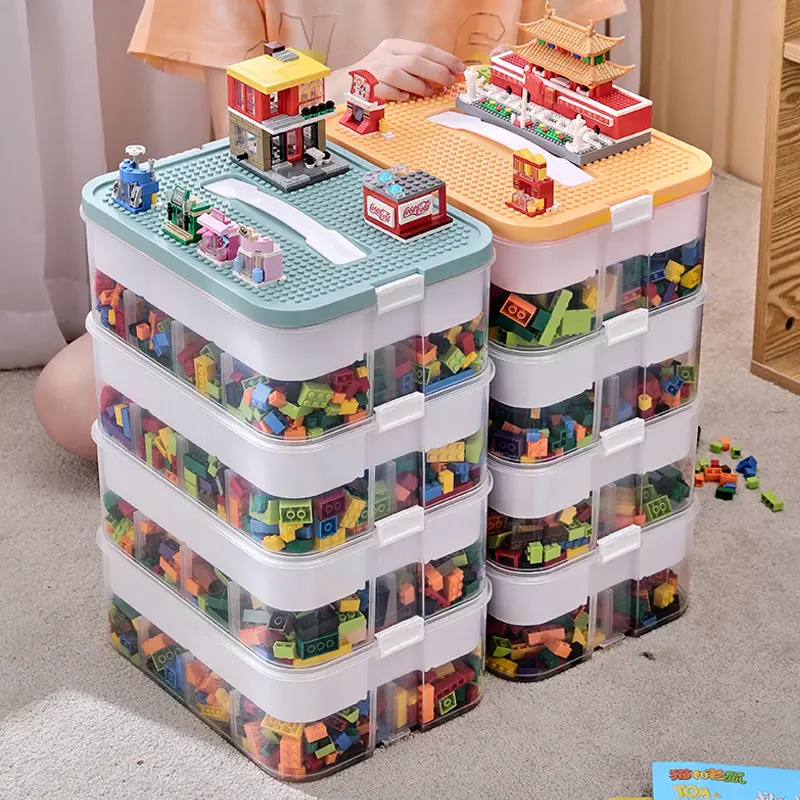 Storage Organizer Bins Plastic Kids Child Toy Containers with Bricks Base plate Lids Storage Boxes bins