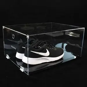 Hot Sale Drop Front Clear Sneaker Storage Box Acrylic Transparent Magnetic Plastic Sneaker Box stackable custom shoe box