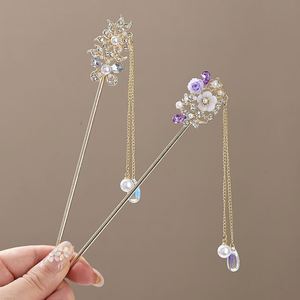 Horquillas para el cabello para mujer, estilo antiguo, vintage, con diseño de flor y en forma de abanico, horquilla de aleación con borlas de estilo chino nuevo y movimiento ondulante - Product Image 4