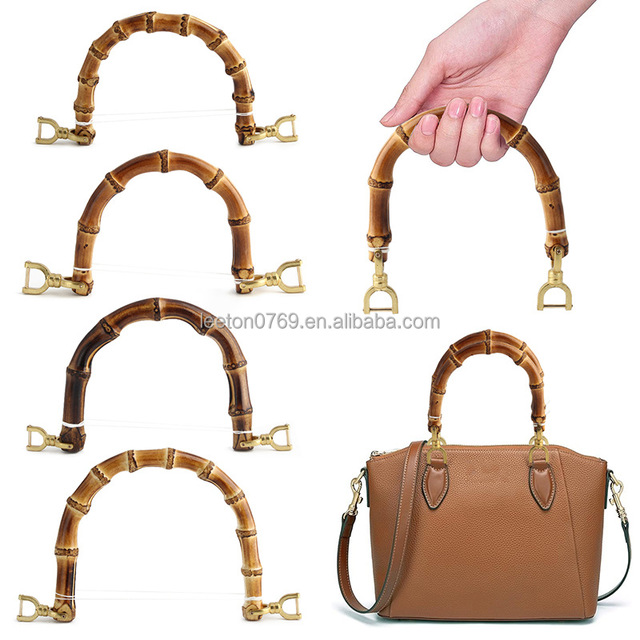 Stock Supply Bag Accessories 4 Sizes Real and Natural Bamboo Arched Bag Handle with Two Double D Buckles
