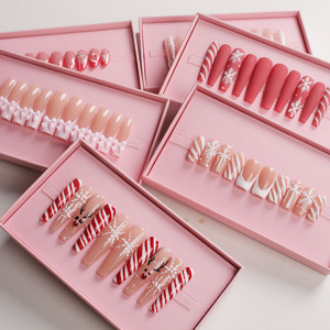 10 faux ongles à motifs de Noël, forme amande, couvrance totale, nail art 3D avec colle pour doigts - Product Image 4