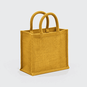 Sac de courses en jute jaune personnalisé avec logo, réutilisable, avec poignées en corde, motif lettres, taille moyenne, pour les courses et le transport quotidien - Product Image 1