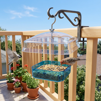 Mangeoire suspendue transparente, durable et écologique en PC et métal pour oiseaux sauvages, vers de farine, graines et noix, avec auvent pour oiseaux et perroquets en extérieur
