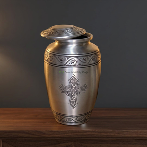 Stainless Steel Teardrop Cremation <b>Urn</b> with Cross Design Airtight Lid Classical Style for Pet Memorials - Product Image 3